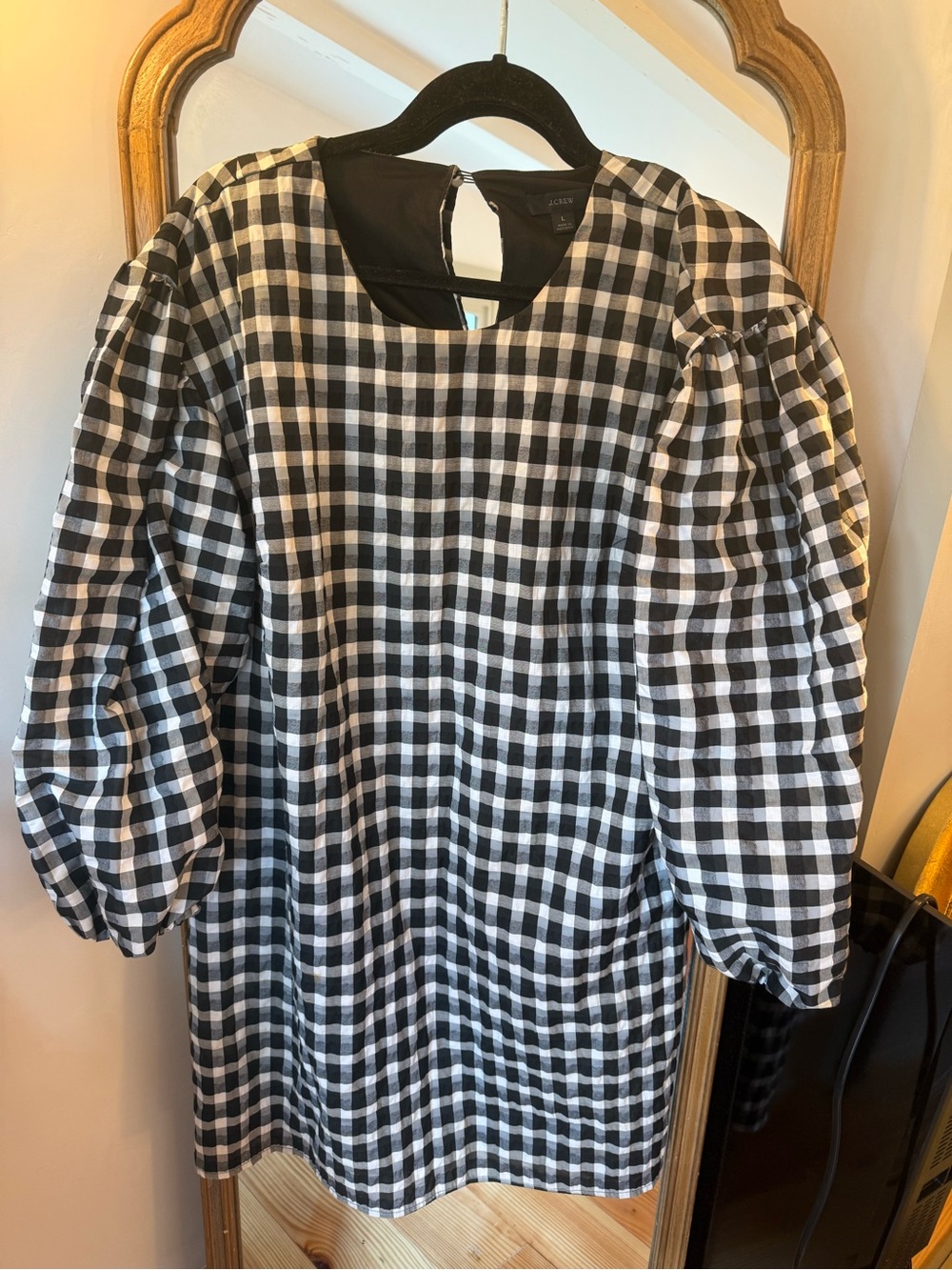 J. Crew Black and White Gingham Midi Dress